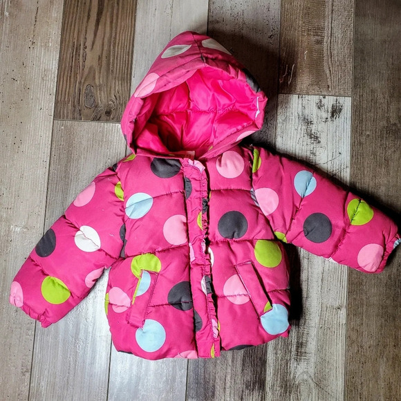 Crazy 8 Toddler Girls Pink Polka Dot Puffer Coat Size 12-24 Months - Picture 1 of 7